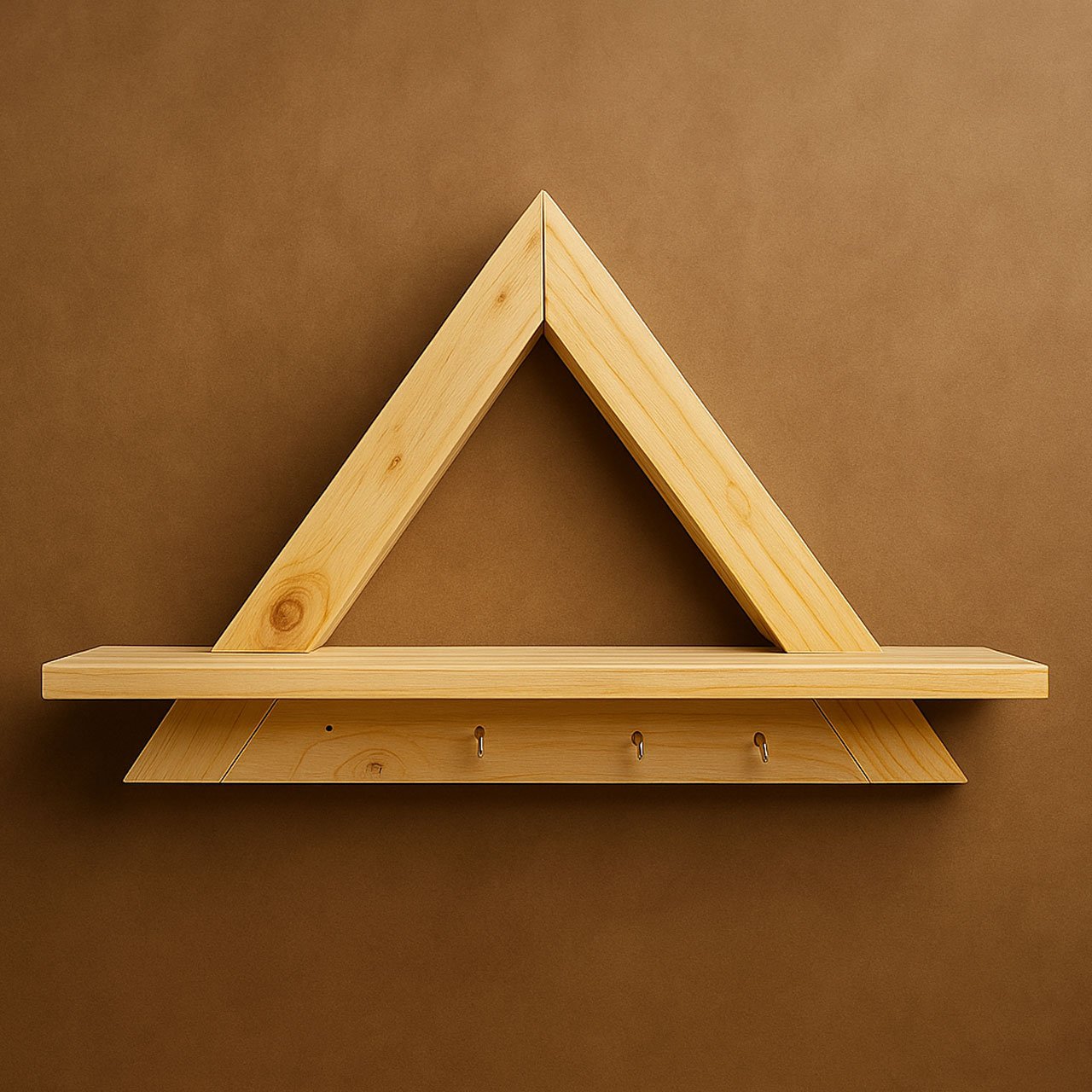 01-1-1.jpg Triangle Wall Shelves – Pinewood with Keyholders - Image 1