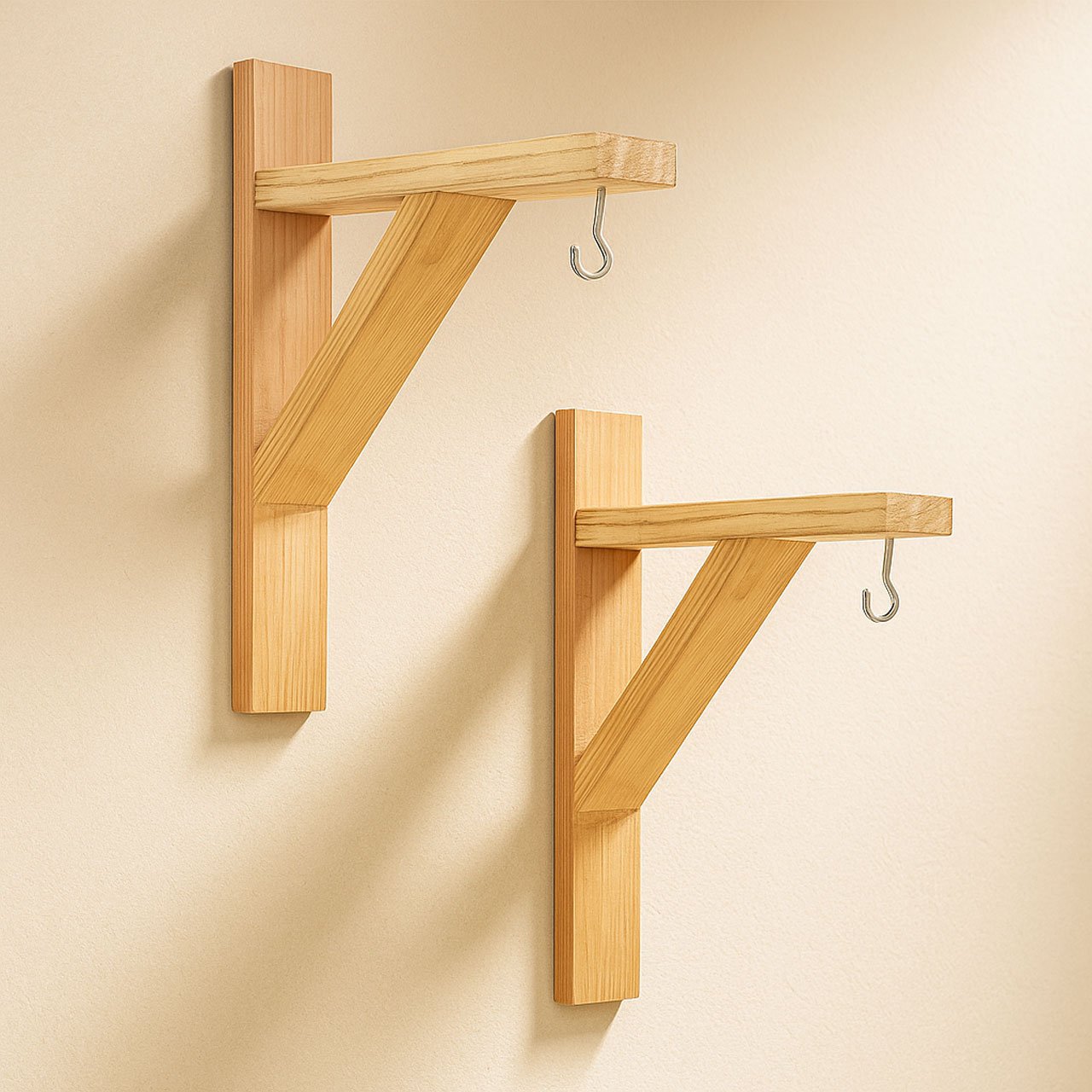 01-1-2.jpg Wall Mounted Plant Pot Holders | Wood Bracket | Wooden Shelf Bracket | Set of 2 - Image 1