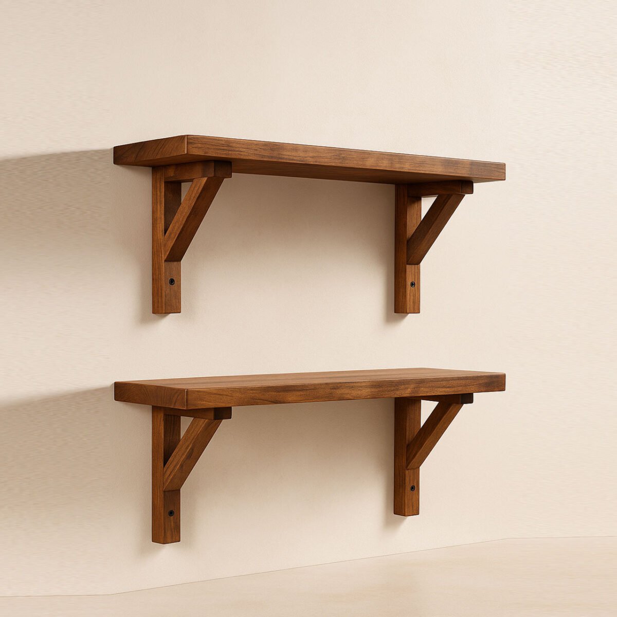 Wall-Mounted Wooden Shelf with Brackets – 80cm Rustic Organizer Rack - Image 1