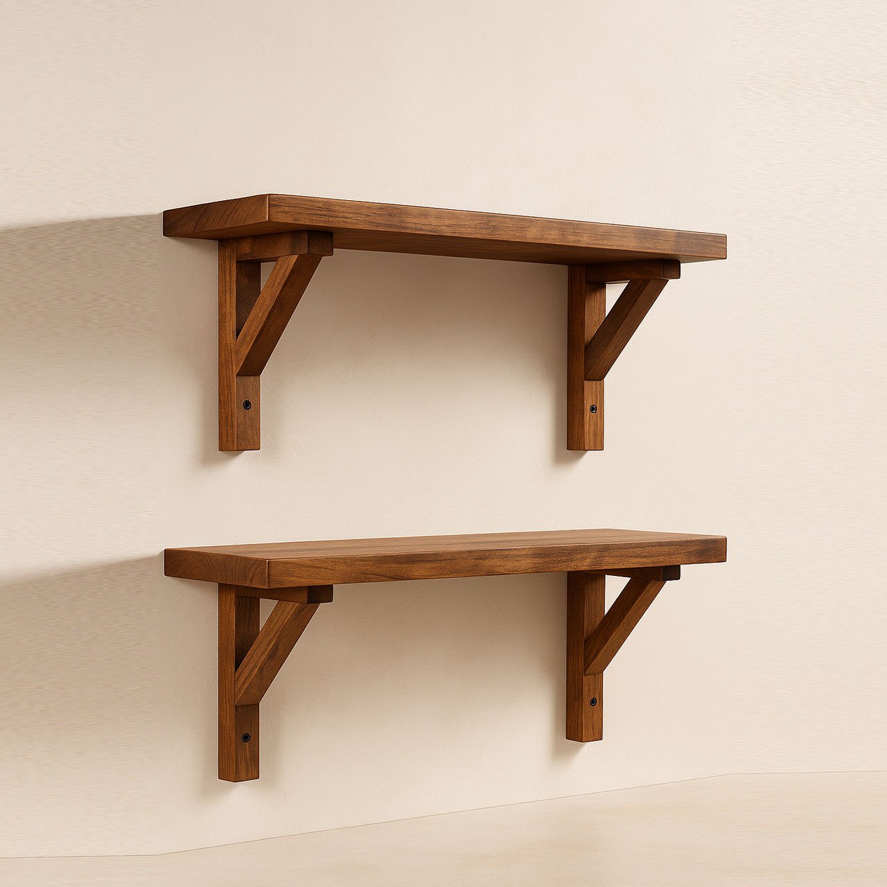 01-1-4.jpg Wall-Mounted Wooden Shelf with Brackets – 80cm Rustic Organizer Rack - Image 1