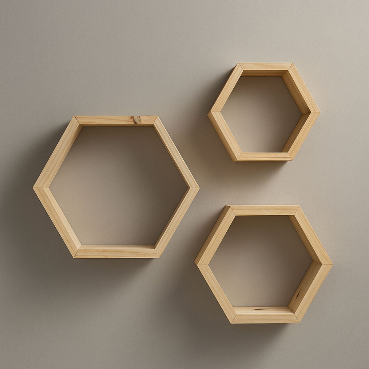 Hexagon Pinewood Wall Shelves (3-Pack) – Natural Color Floating Shelves for Bedroom & Kitchen | Rennover - Image 1