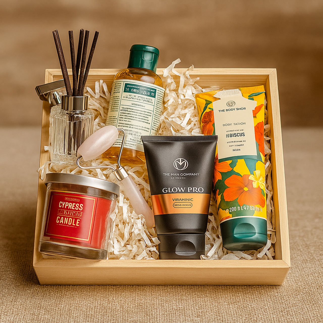 01-11.jpg Rennover Pinewood Decorative Gift Basket – Square Wooden Hamper Tray (20cm x 20cm x 6cm) for Gifting & Home Décor - Image 1