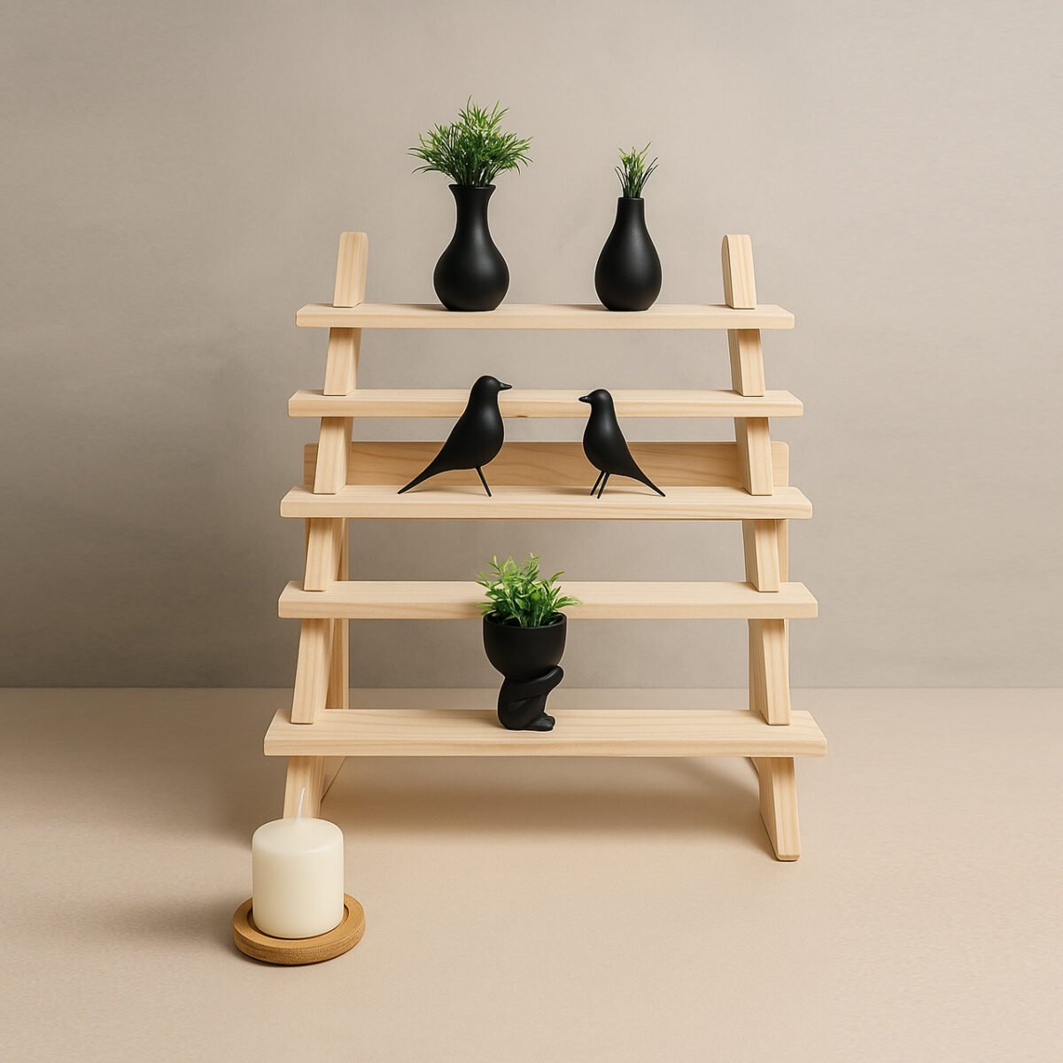 Compact Foldable 5-Tier Stand – Wooden Product Display for Small Businesses - Image 1