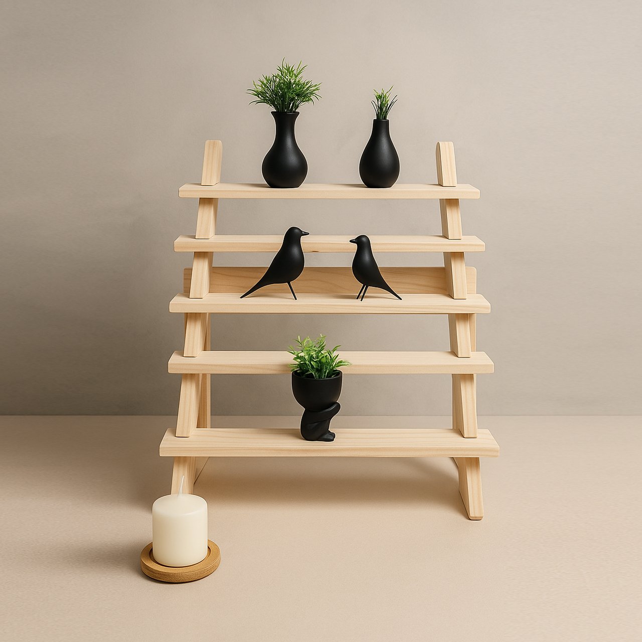 01-15.jpg Compact Foldable 5-Tier Stand – Wooden Product Display for Small Businesses - Image 1