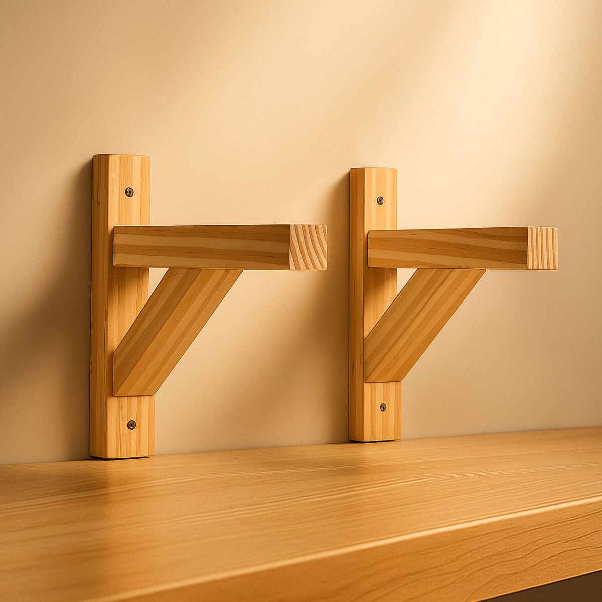 Wall Mounted Plant Pot Holders | Wood Bracket Small | Wooden Shelf Bracket | Set of 2 - Image 1