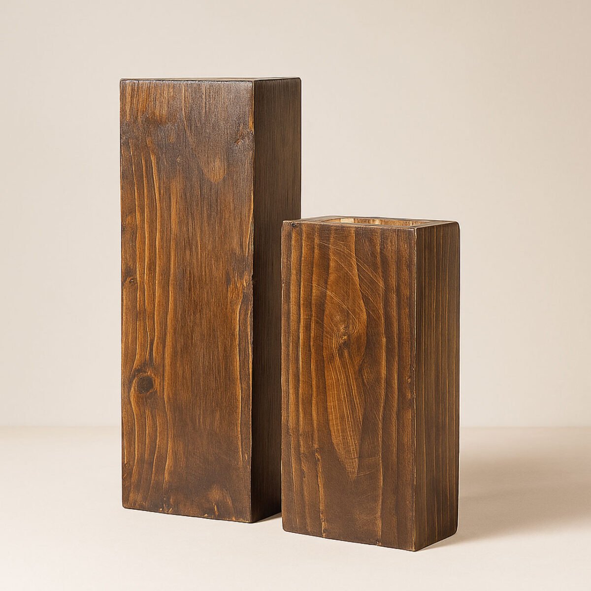 Rustic Pinewood Vase Set of 2 | Handcrafted Large & Small Wooden Flower Holders for Home & Office Décor - Image 1