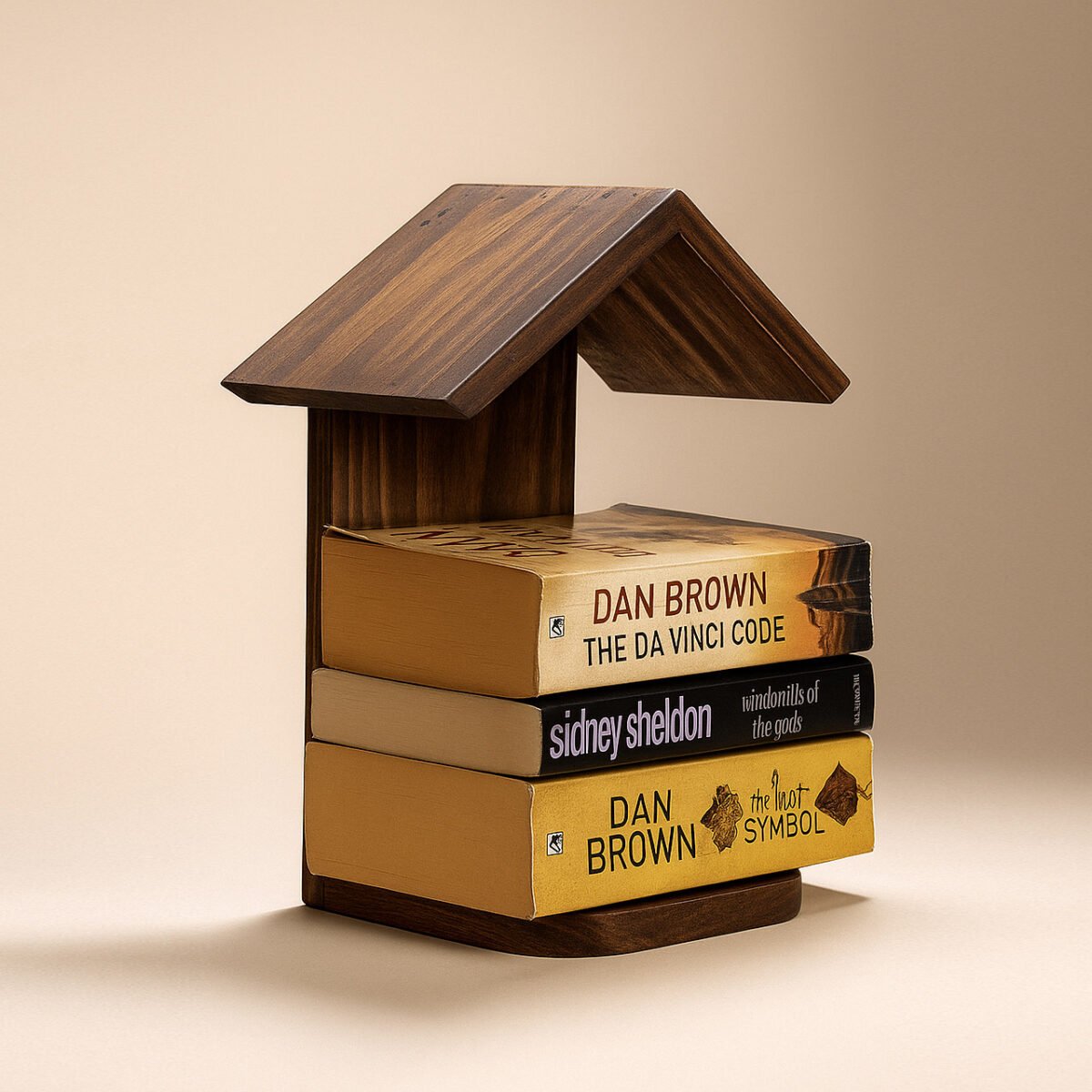 Personalized Hut-Shaped Rustic Pinewood Book Stand | Wooden Book Rest for Reading & Gifting - Image 1