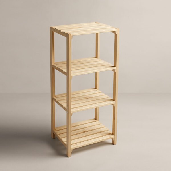 Solid Pinewood 4-Tier Shelf – Square Display Rack for Plants, Books & More