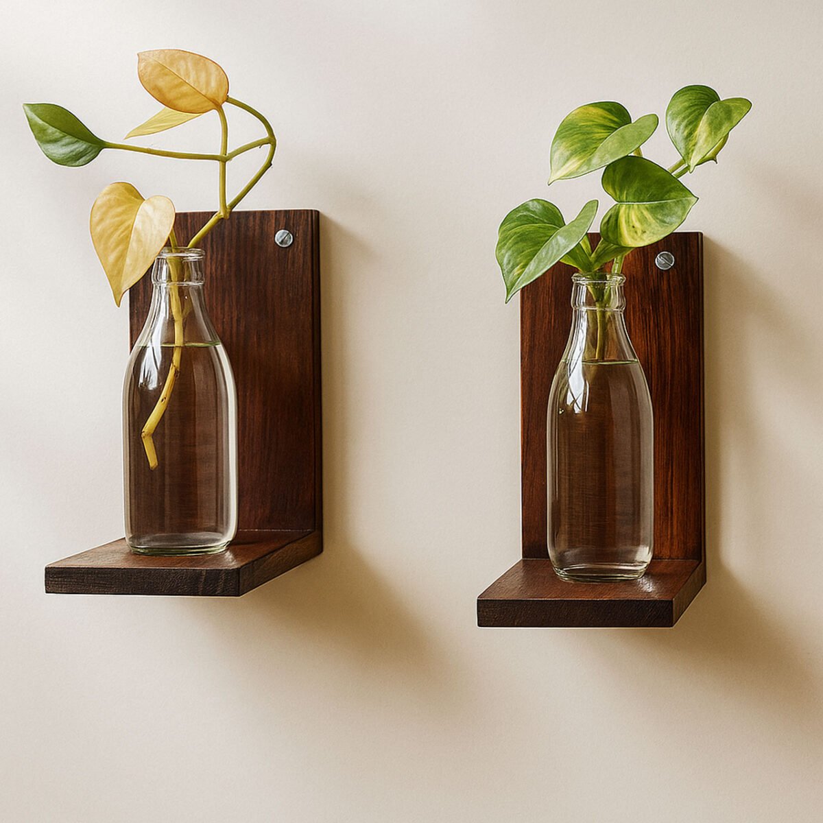 Rennover Small Wall Shelves for Plants, Mini Wall Shelves Set of 4 Hanging Plants Wooden Decor Indoor for Living Room Bedroom Bathroom Kitchen Office Decoration - Image 1
