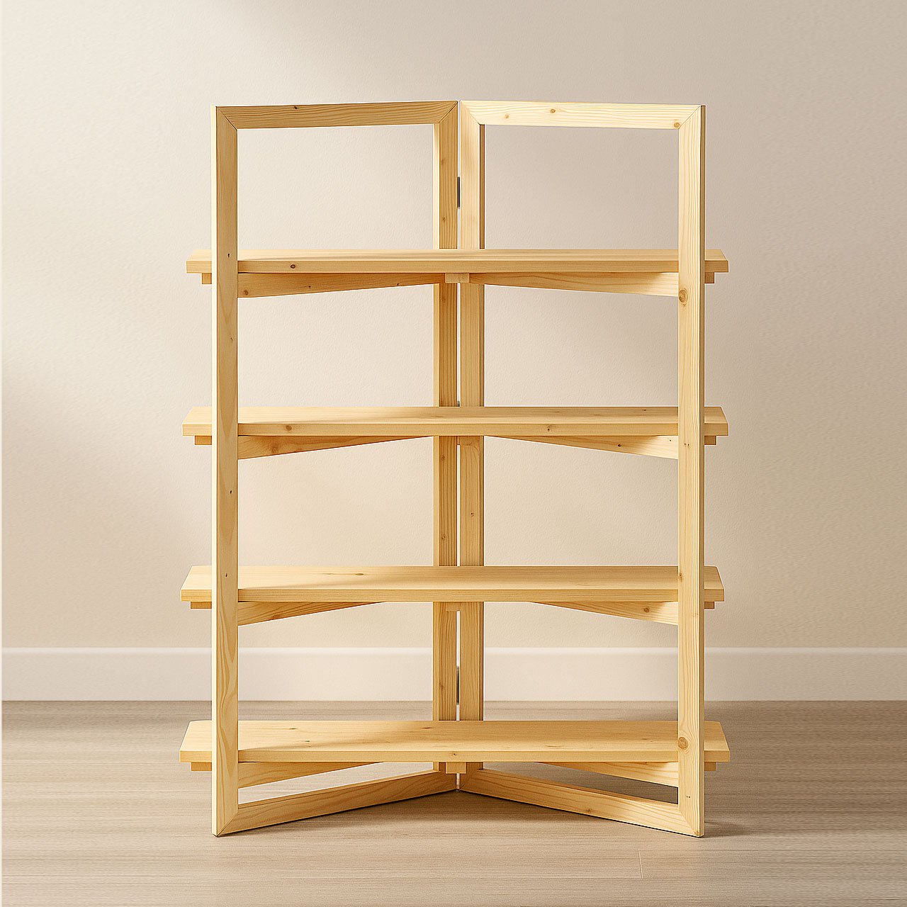 01-9-2.jpg Wooden Display Stand for Market Stalls – 4-Tier Foldable Pine Rack for Pop-Ups & Events - Image 1