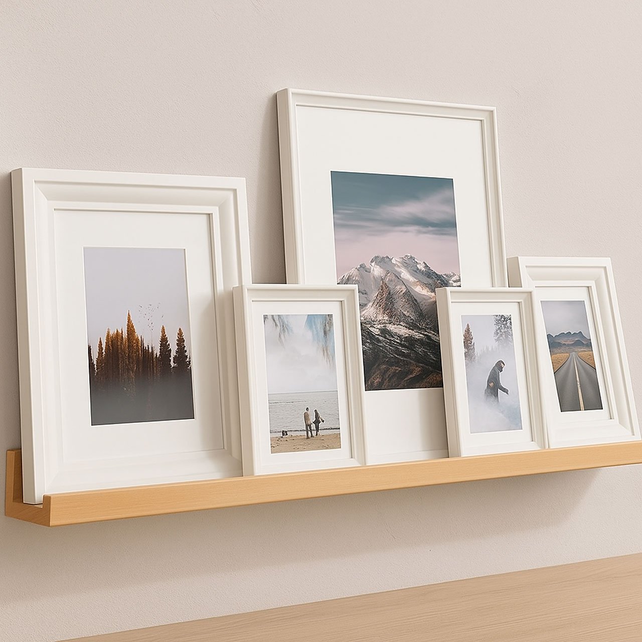 01-9.jpg Set of 2 Floating Wooden Wall Shelves – Decorative Hanging Shelves for Photo Frames, Books & Home Décor | Wall Mounted Shelves for Living Room & Bedroom - Image 1
