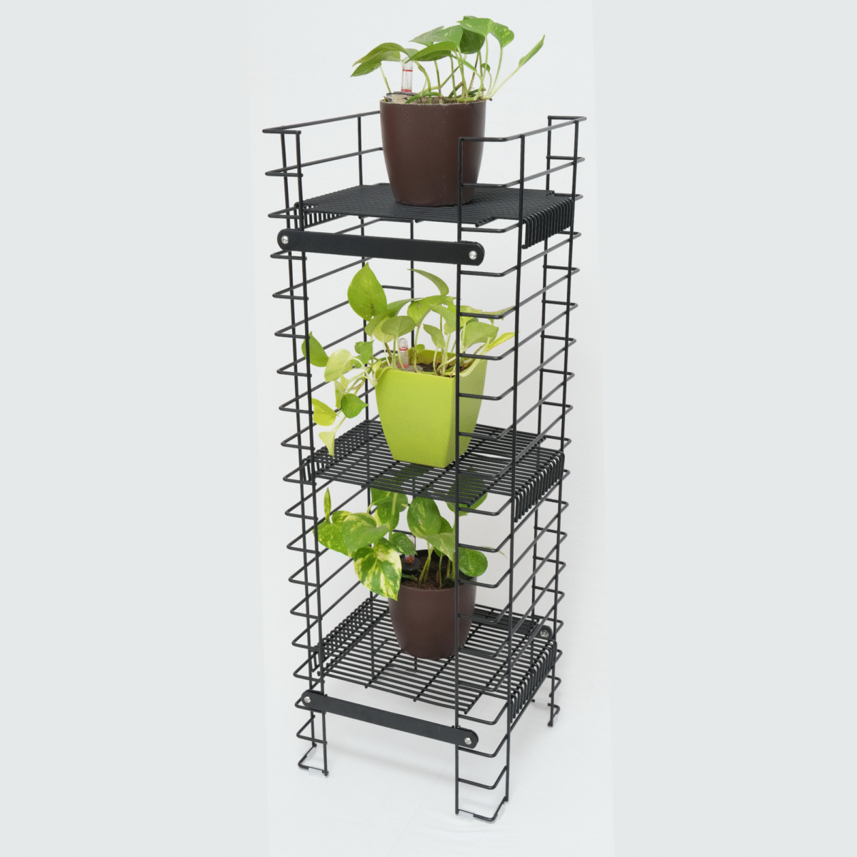 Black Shorea tall plant stand with 3 tiers - Image 1