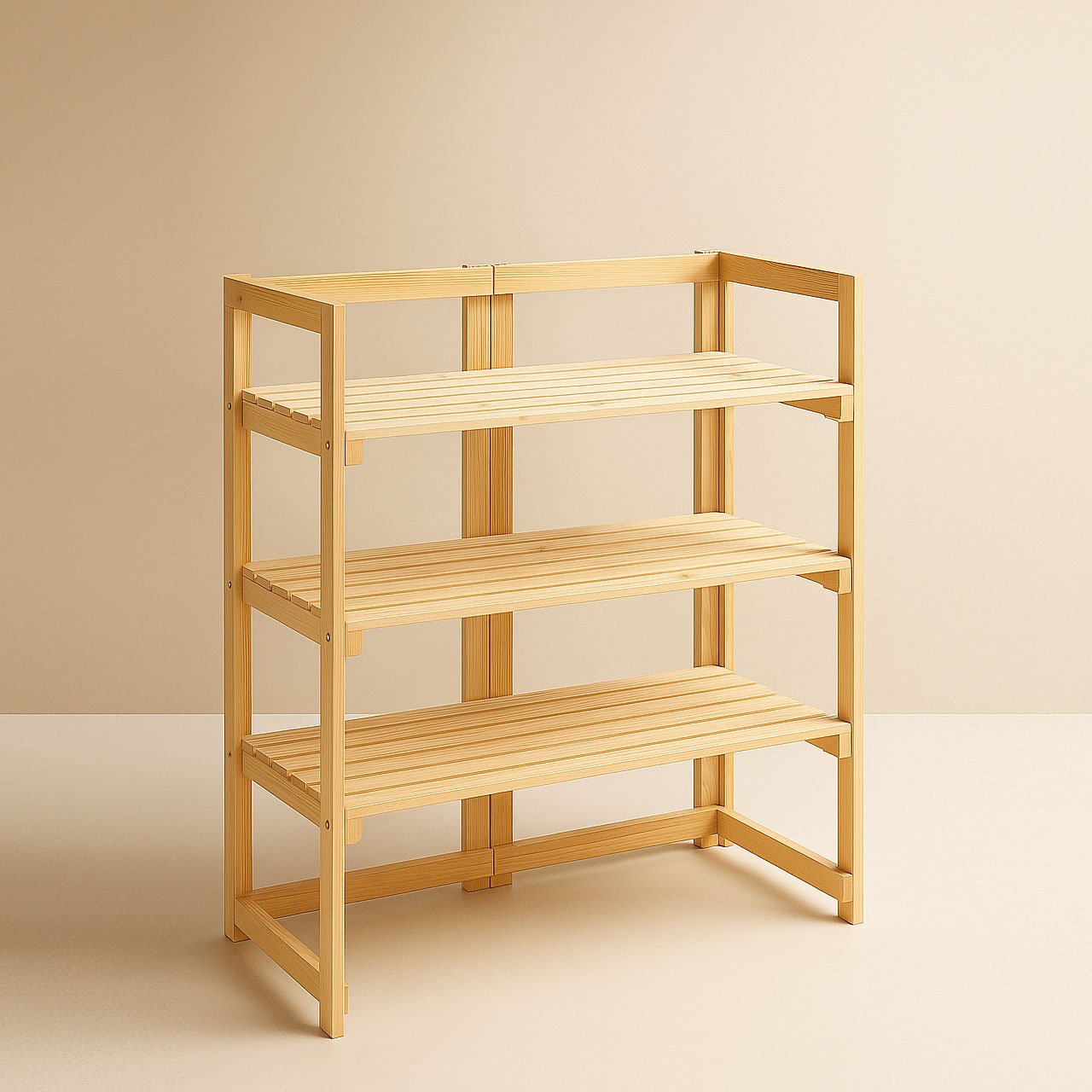 02-10-1.jpg Mega Flip Foldable Wooden Display Shelf – 3-Tier Portable Rack for Craft Fairs & Exhibitions - Image 2