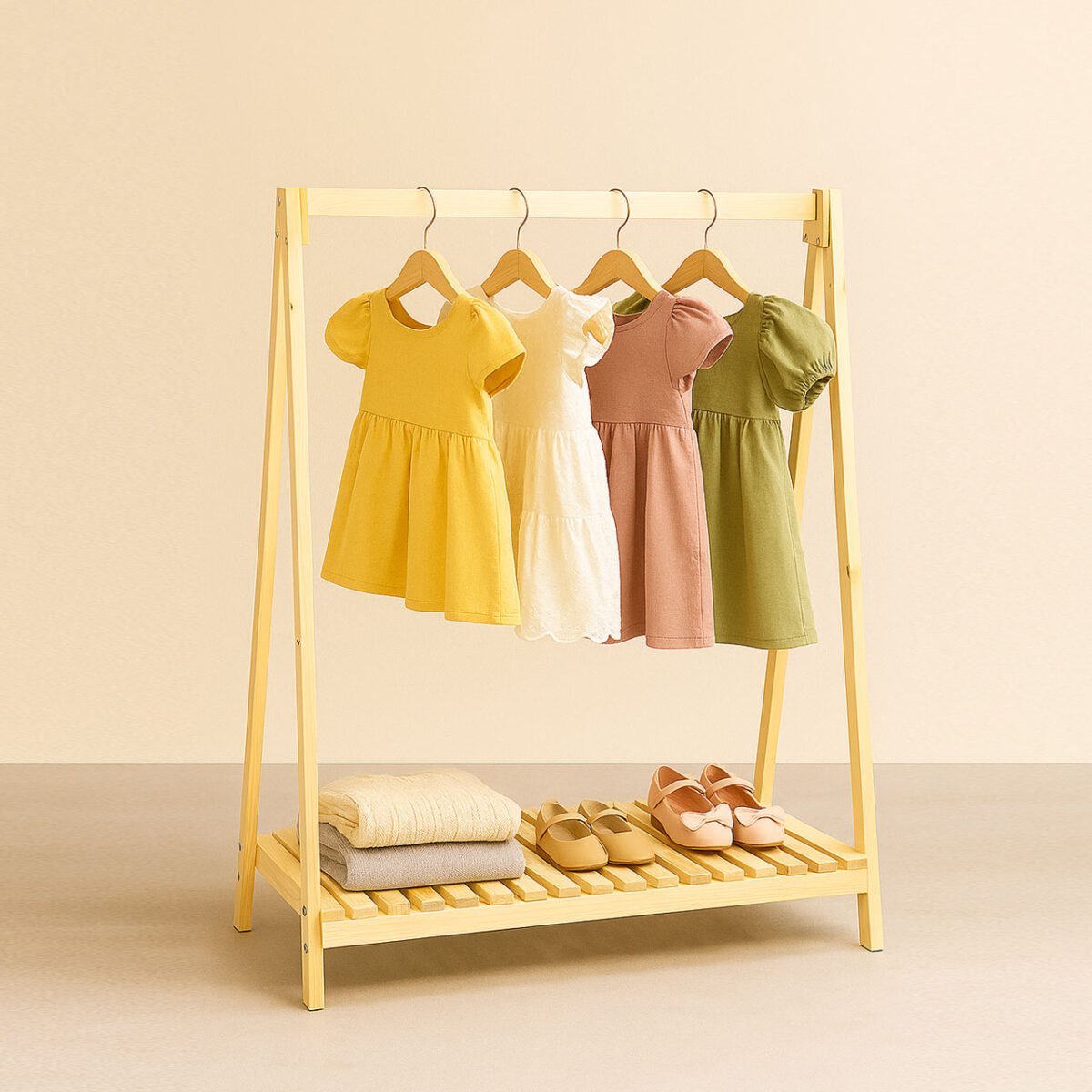 Open Closet Style Wooden Rack – wood rack for clothes with Storage Slab | Rennover - Image 2
