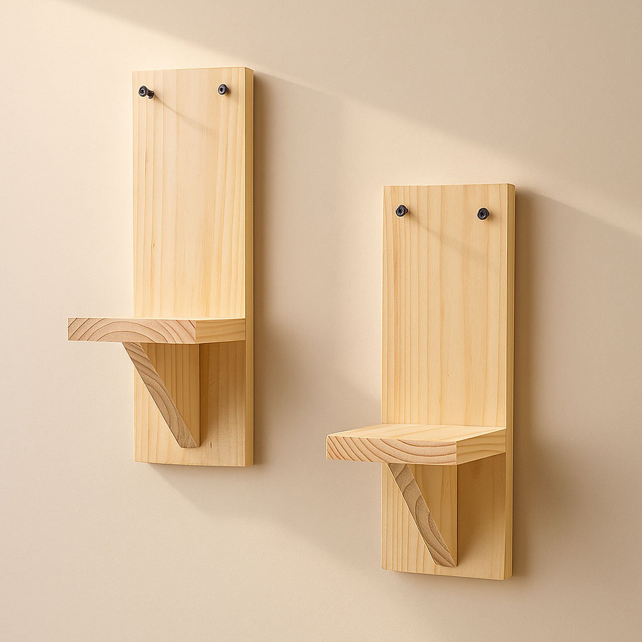 02-13.jpg Small Wooden Wall Shelves for Plants – Set of 2 | Mini Floating Wall Shelf | 1-Tier Each | Wall Mounted Decorative Rack | Beige | Ideal for Succulents, Candles, Home Décor - Image 2