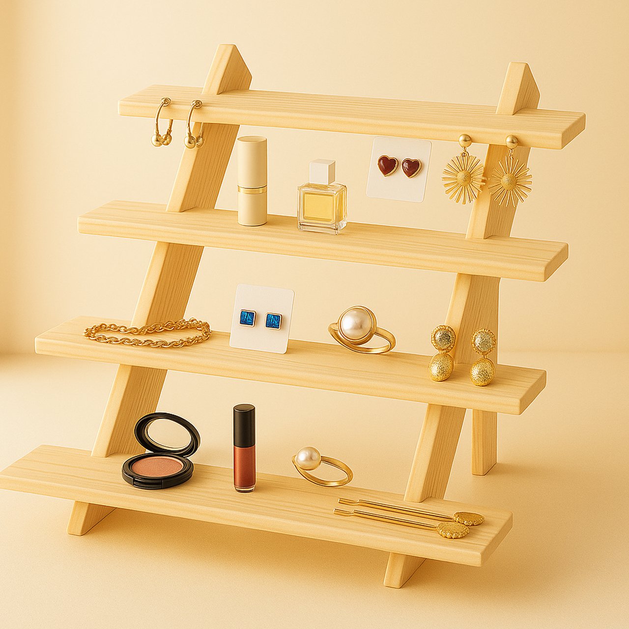 02-14.jpg Custom Wooden Staircase Display – 4-Tier Organizer for Events & Showcases - Image 2