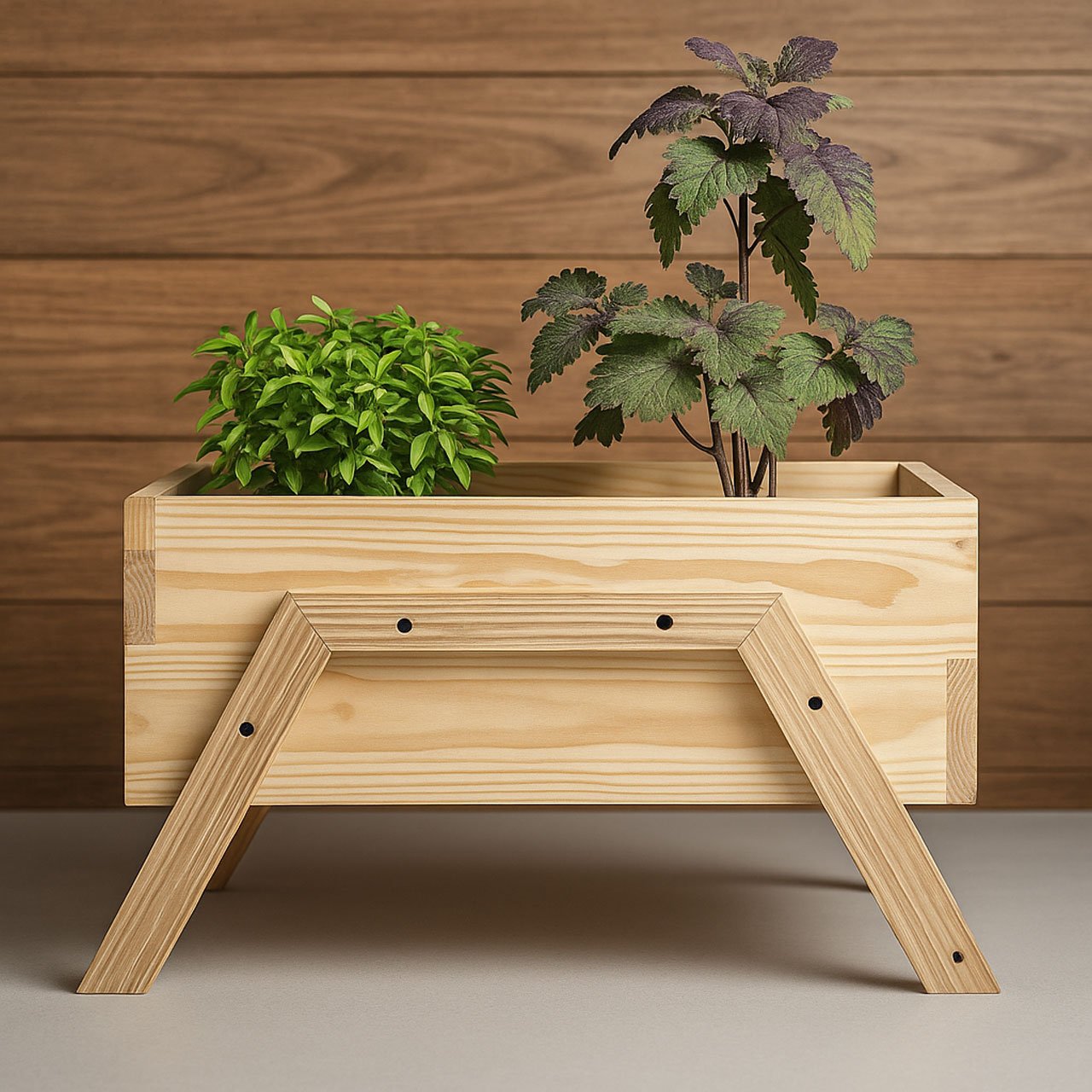 02-2-2.jpg Solid Pinewood Square Planter – 53cm Natural Wood Garden Planter with Legs, Water-Resistant - Image 2