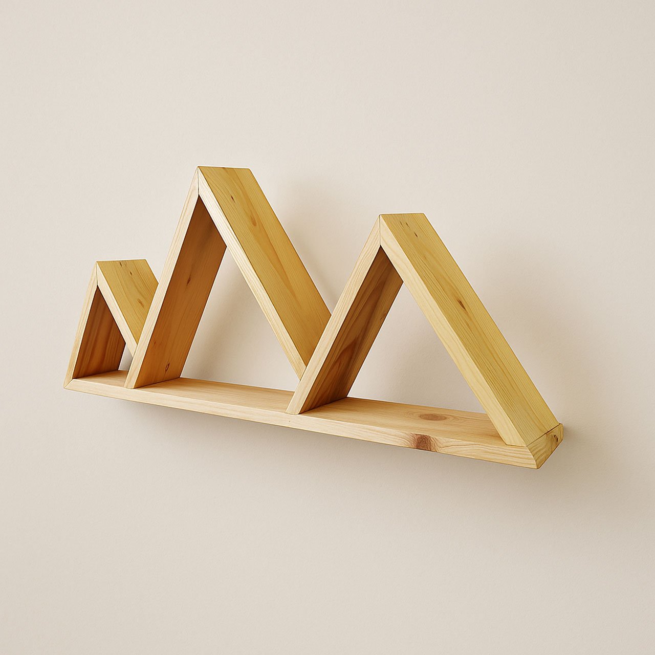 02-3-1.jpg Mountain Floating Wall Shelf | Premium Pine Wood Shelving | Rustic Triangle Design for Home, Cabin, Bedroom, Nursery & Living Room Décor - Image 2