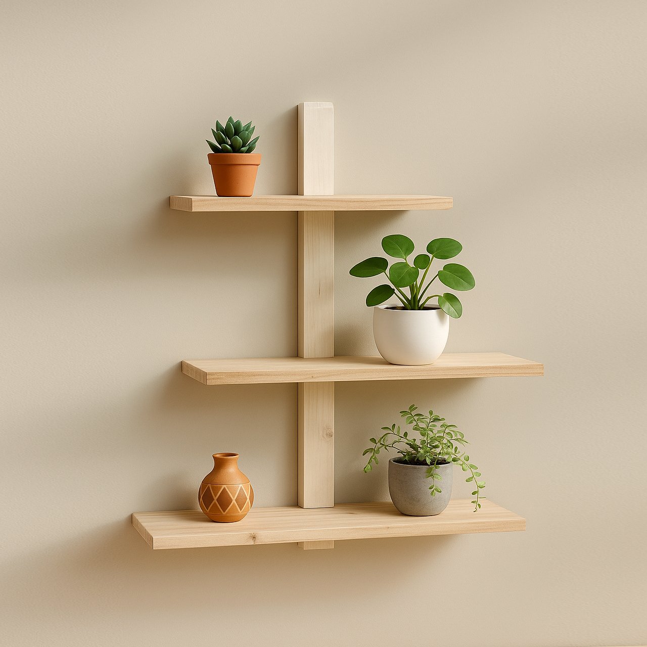 02-4-1.jpg Adjustable & Detachable Pinewood Wall Shelf – Modern DIY Shelf - Image 2