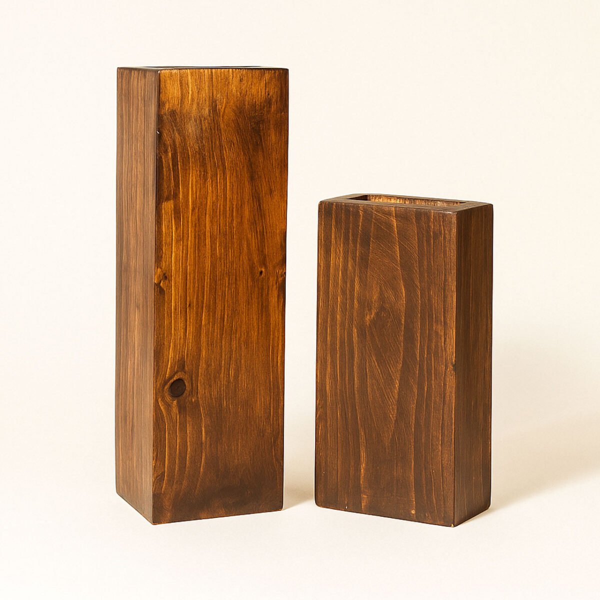 Rustic Pinewood Vase Set of 2 | Handcrafted Large & Small Wooden Flower Holders for Home & Office Décor - Image 2