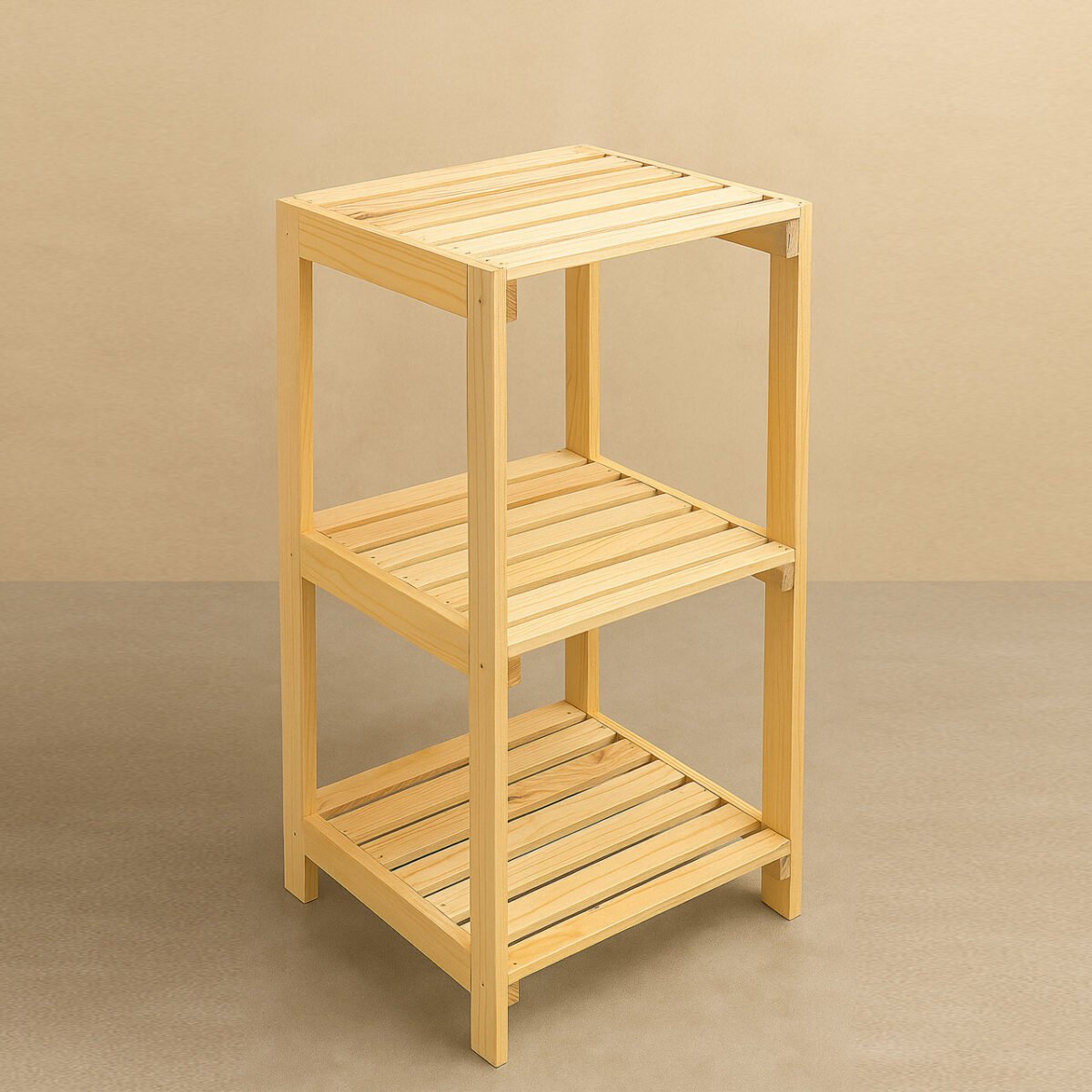 3-Tier Wooden Storage Shelf – Solid Pine Square Rack for Plants, Books & More - Image 2
