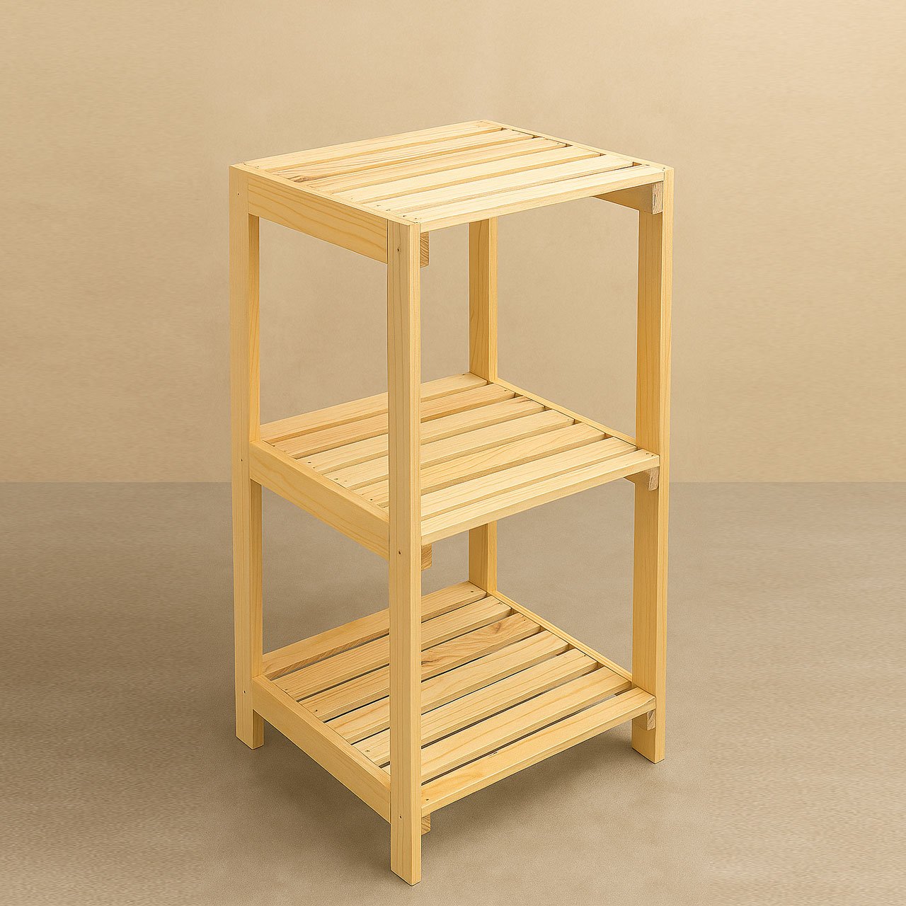 02-4-3.jpg 3-Tier Wooden Storage Shelf – Solid Pine Square Rack for Plants, Books & More - Image 2