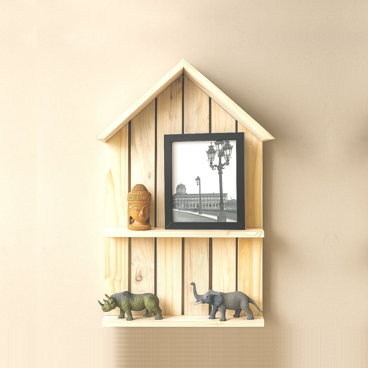 02-5-1.jpg Mini House Design 2-Tier Wall Shelf | Wooden Hanging Rack for Home & Office - Image 2