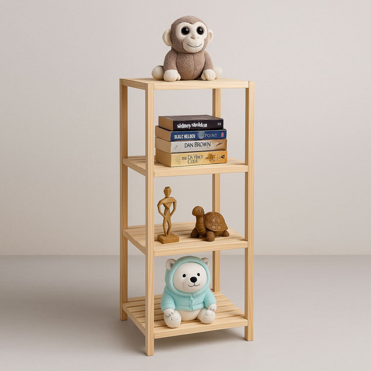 02-5-3.jpg Solid Pinewood 4-Tier Shelf – Square Display Rack for Plants, Books & More - Image 2