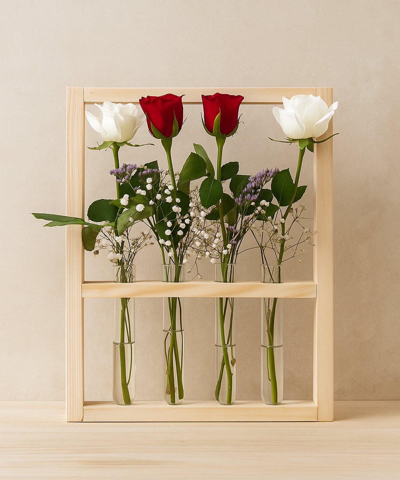 02-7-2.jpg Wall Hanging Glass Planter | Pinewood 4 Test Tube Propagation Station & Tabletop Terrarium for Home, Kitchen & Wedding Decor - Image 2