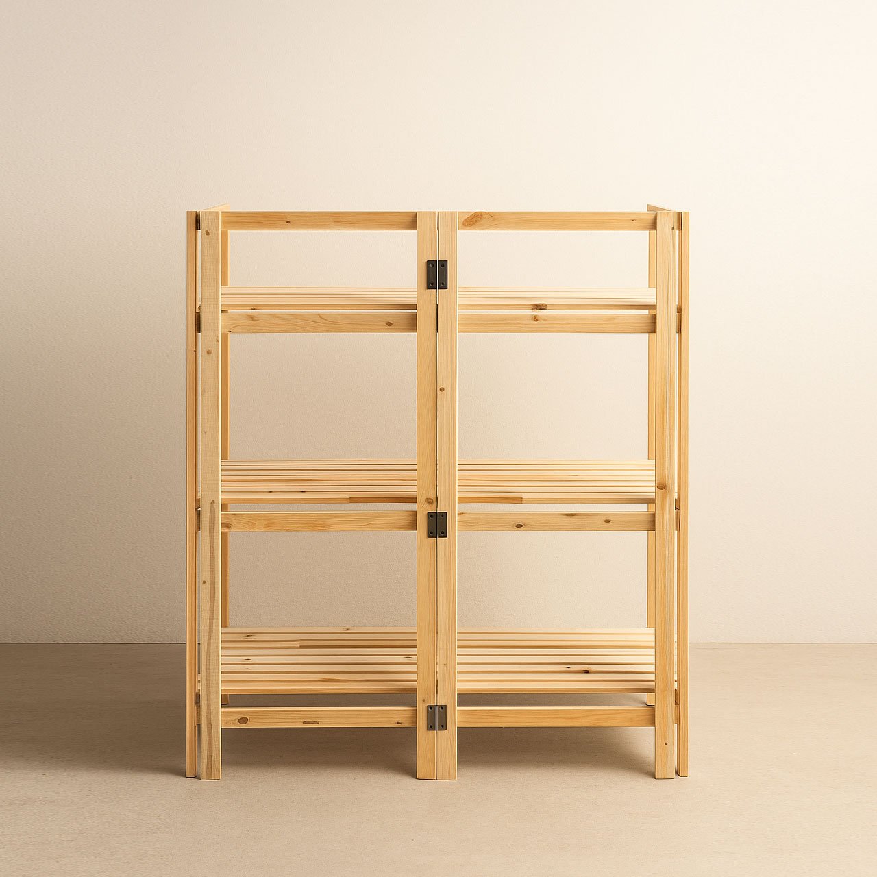 03-10-2.jpg Mega Flip Foldable Wooden Display Shelf – 3-Tier Portable Rack for Craft Fairs & Exhibitions - Image 3