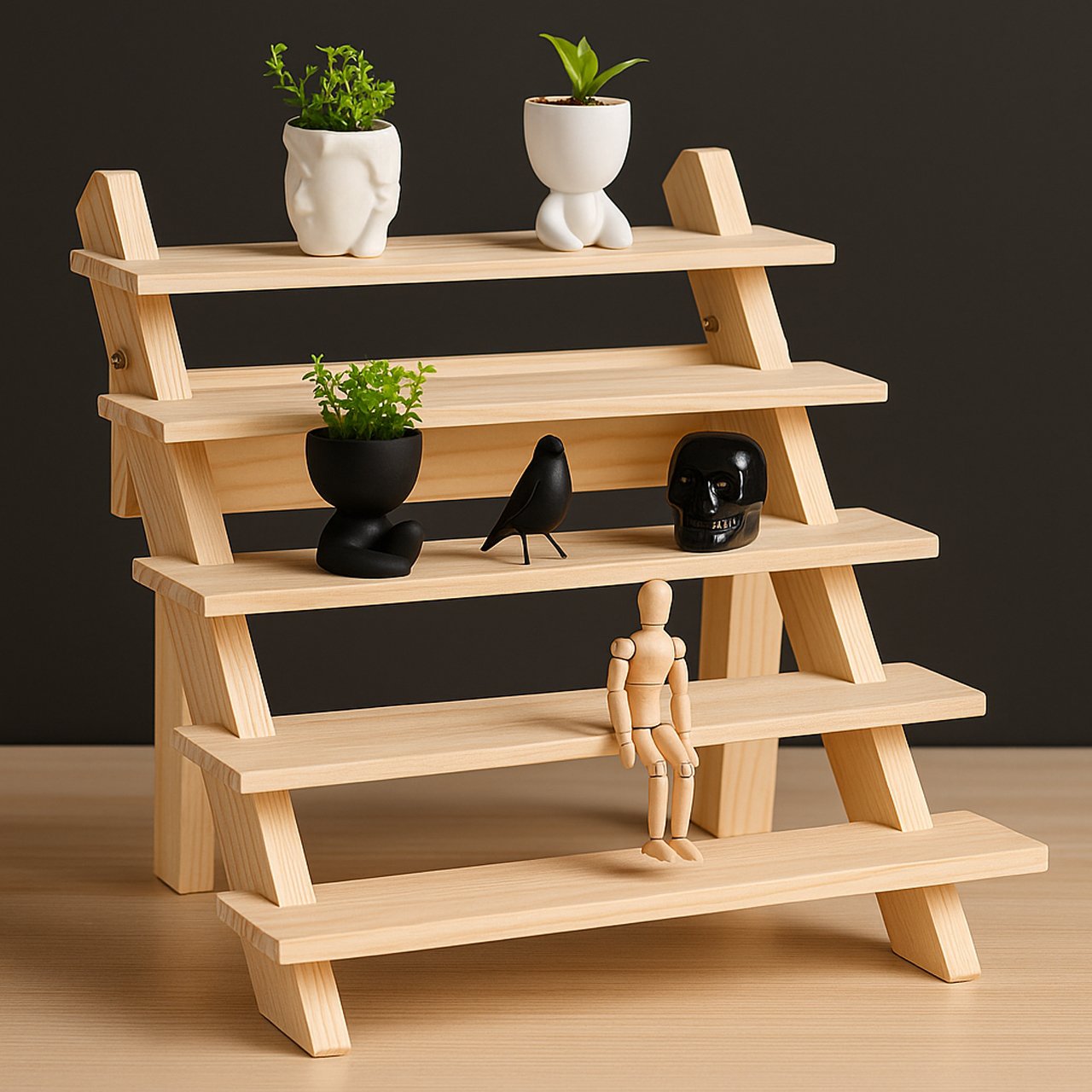 03-15.jpg Compact Foldable 5-Tier Stand – Wooden Product Display for Small Businesses - Image 3