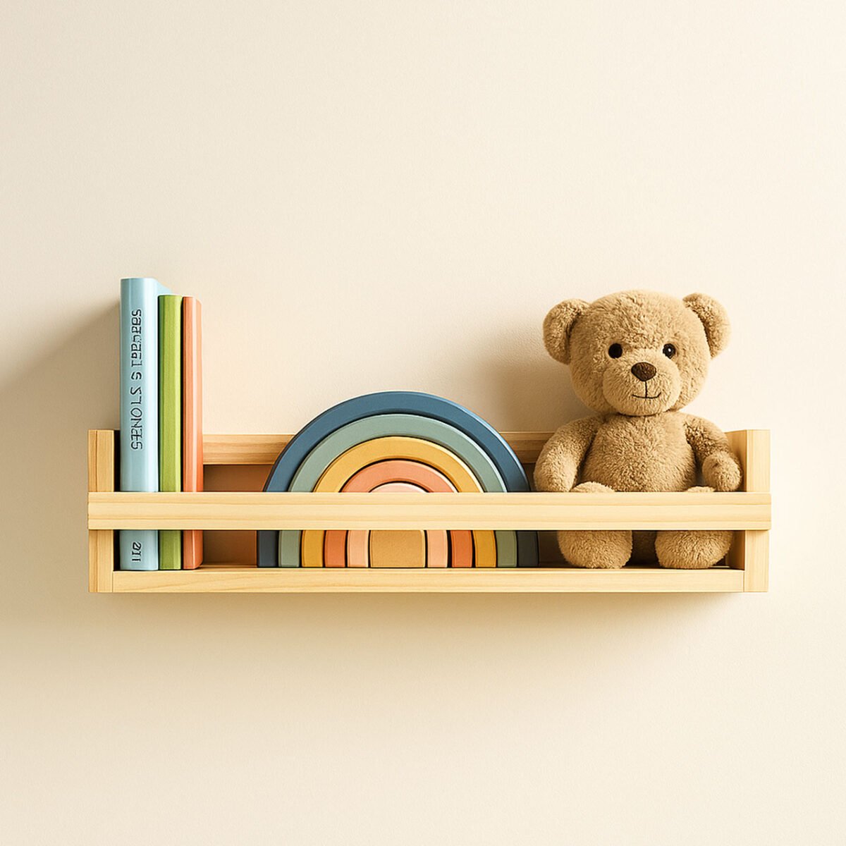 Wall Bookshelves | Pinewood Floating Bookshelf | Nursery Shelves | Floating Book Shelves for Wall | Set of 2 Pinewood Wall Storage Shelves - Image 3