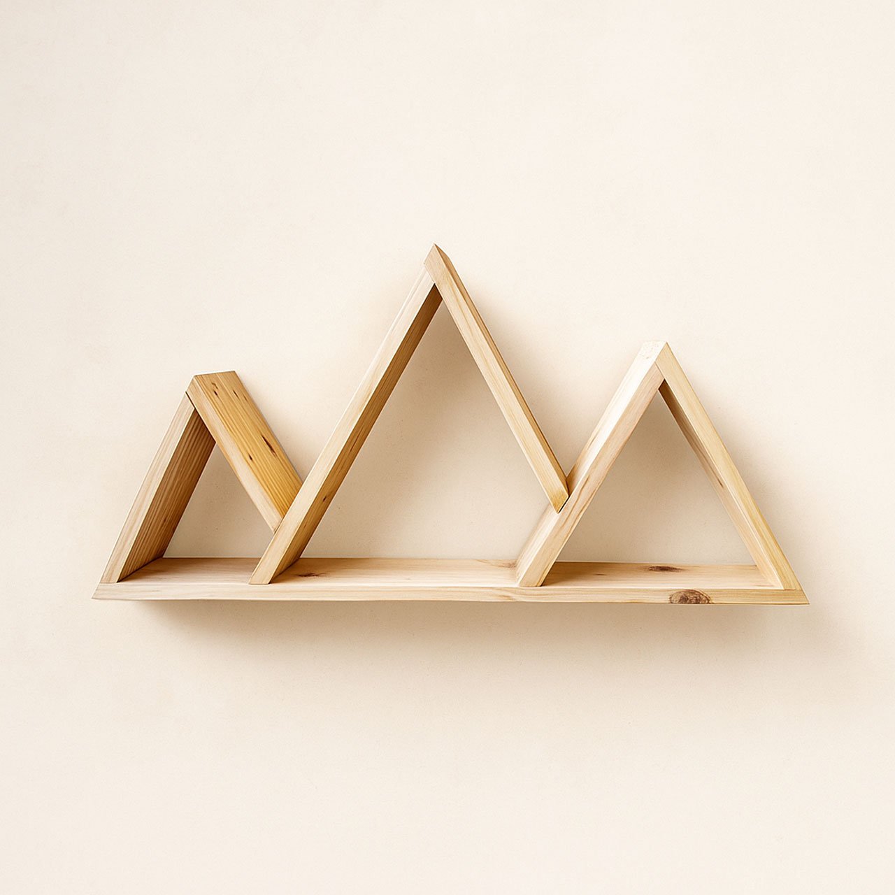 03-3-1.jpg Mountain Floating Wall Shelf | Premium Pine Wood Shelving | Rustic Triangle Design for Home, Cabin, Bedroom, Nursery & Living Room Décor - Image 3