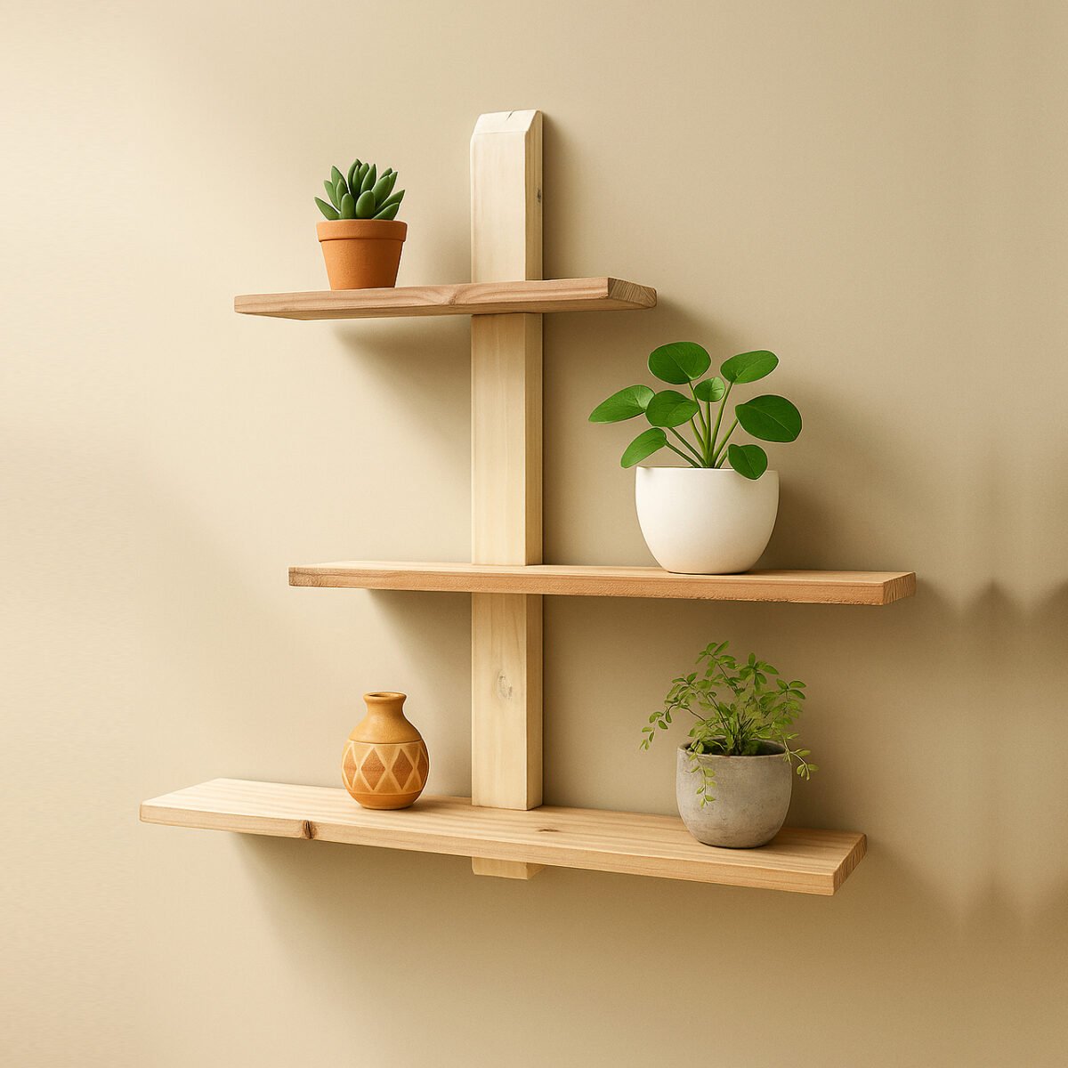 Adjustable & Detachable Pinewood Wall Shelf – Modern DIY Shelf - Image 3