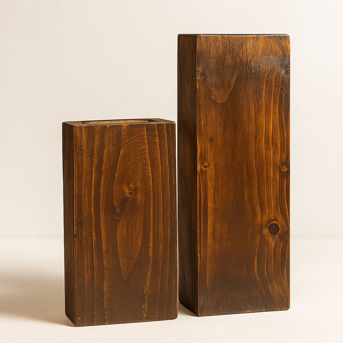 Rustic Pinewood Vase Set of 2 | Handcrafted Large & Small Wooden Flower Holders for Home & Office Décor - Image 3