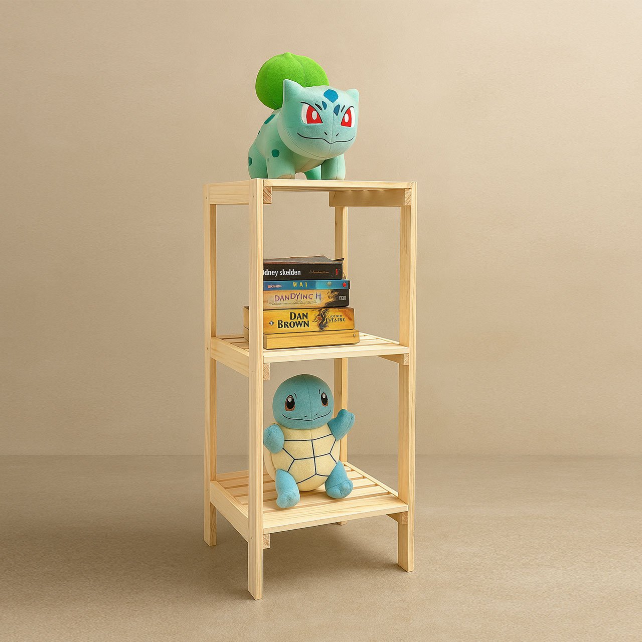 03-4-3.jpg 3-Tier Wooden Storage Shelf – Solid Pine Square Rack for Plants, Books & More - Image 3