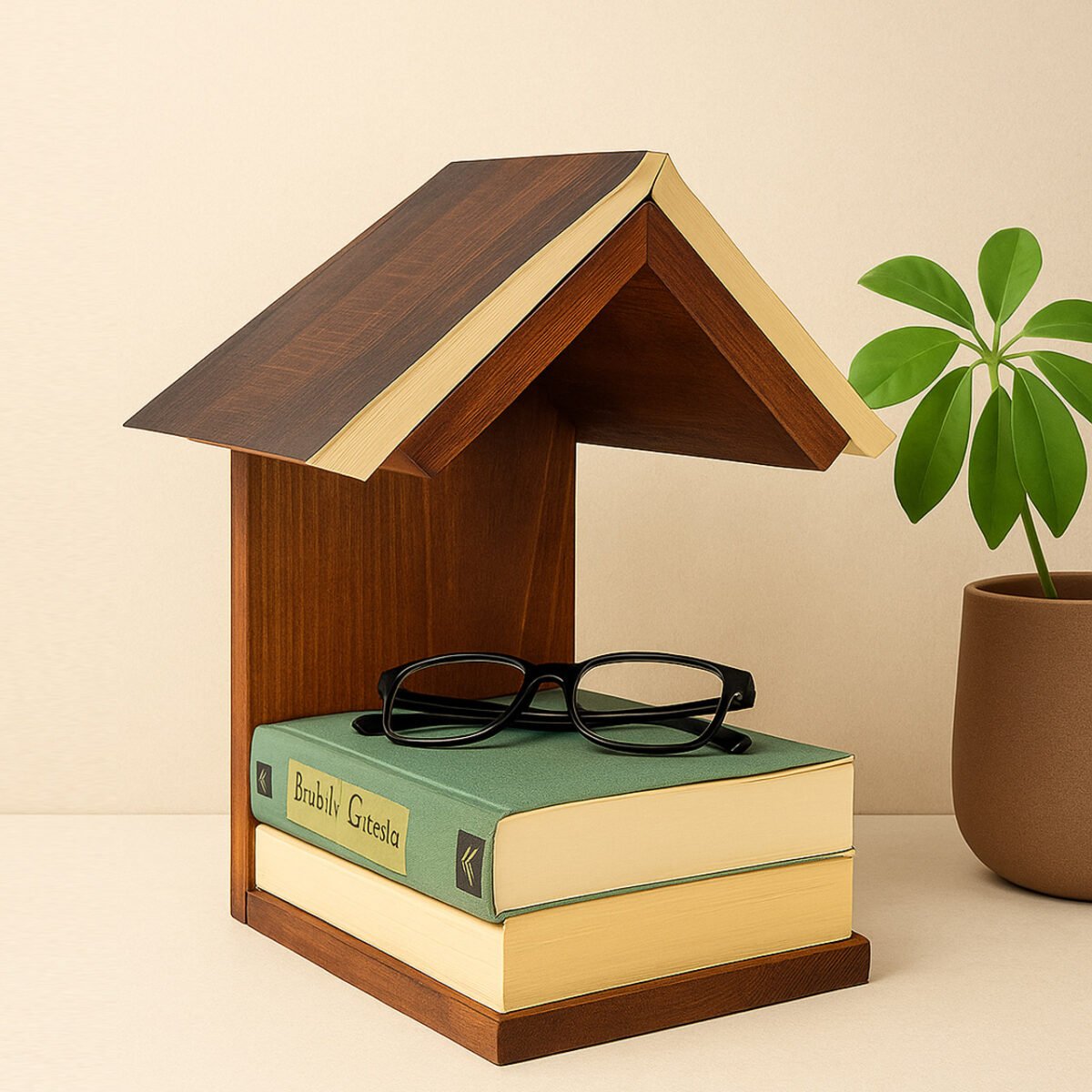 Personalized Hut-Shaped Rustic Pinewood Book Stand | Wooden Book Rest for Reading & Gifting - Image 3