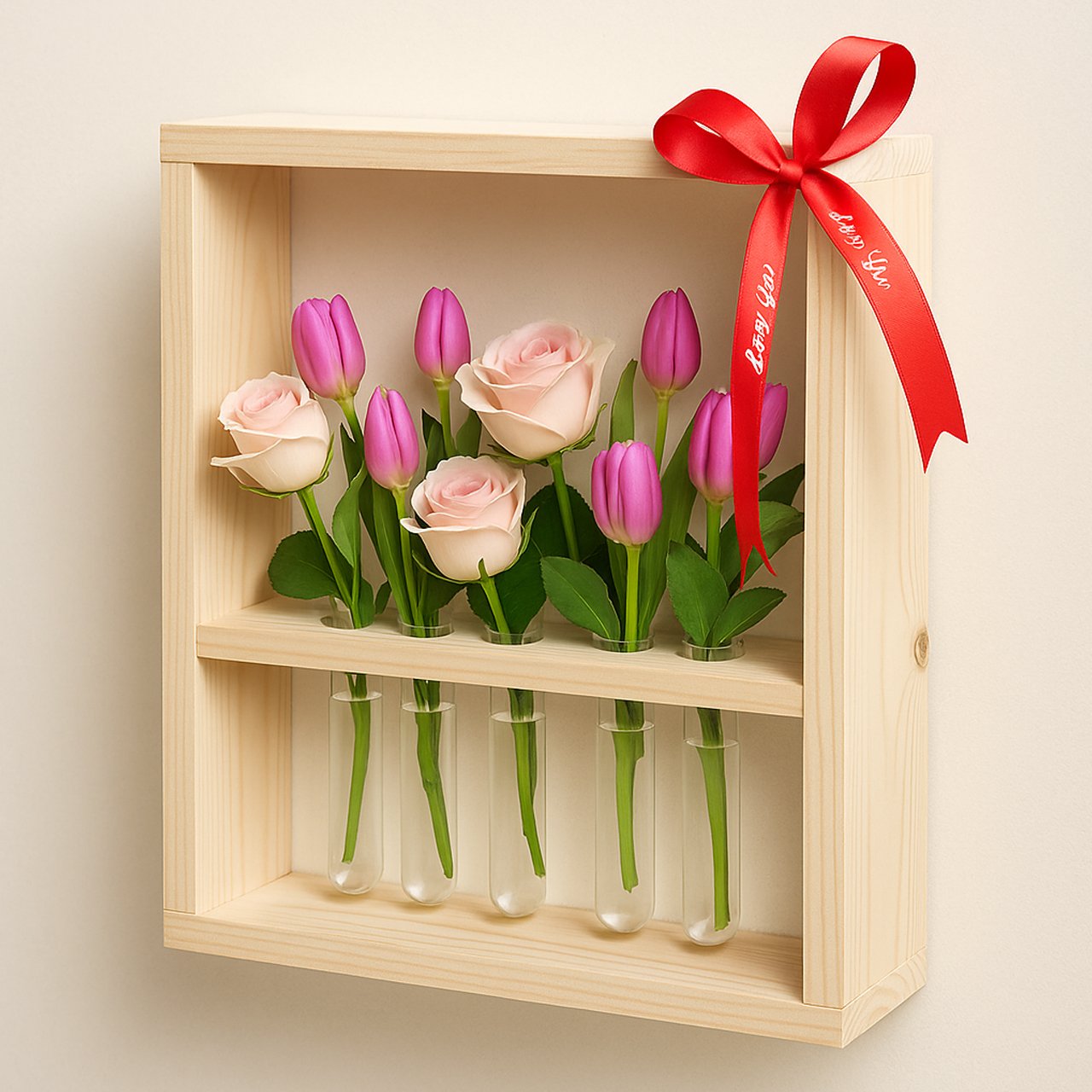 03-8-2.jpg Wall-Mounted 5 Test Tube Planter | Pinewood Hanging Flower Vase for Roses & Plants – Valentine’s Day Gift - Image 3