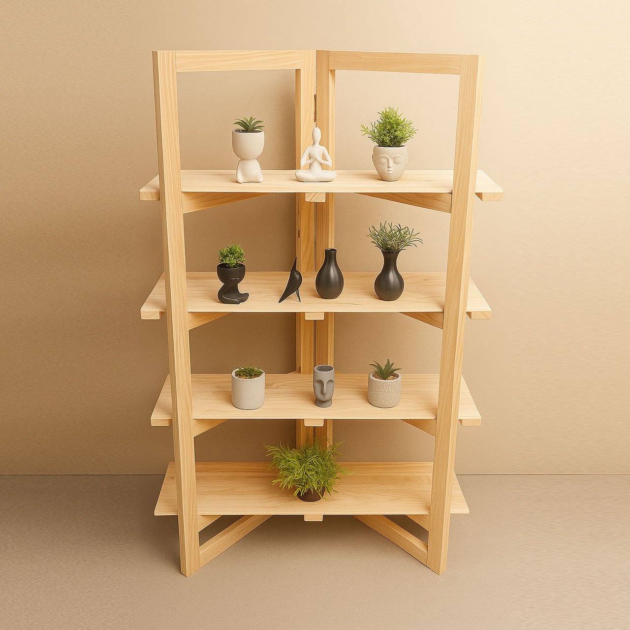 03-9-2.jpg Wooden Display Stand for Market Stalls – 4-Tier Foldable Pine Rack for Pop-Ups & Events - Image 3