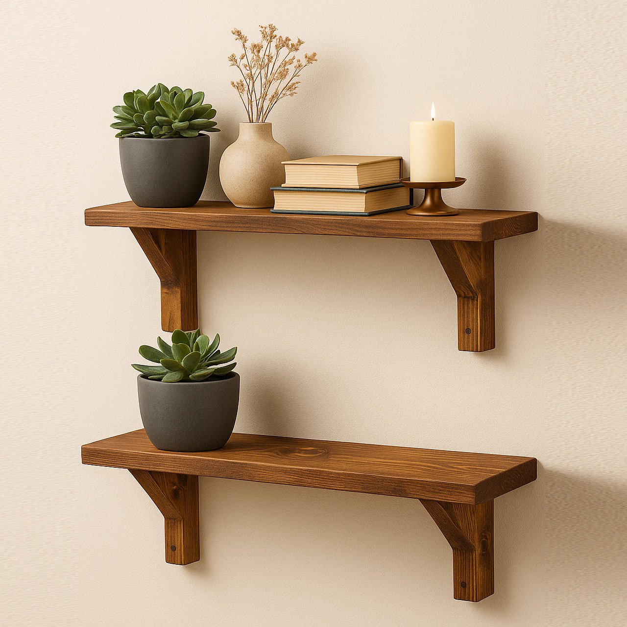 04-1-5.jpg Wall-Mounted Wooden Shelf with Brackets – 80cm Rustic Organizer Rack - Image 4