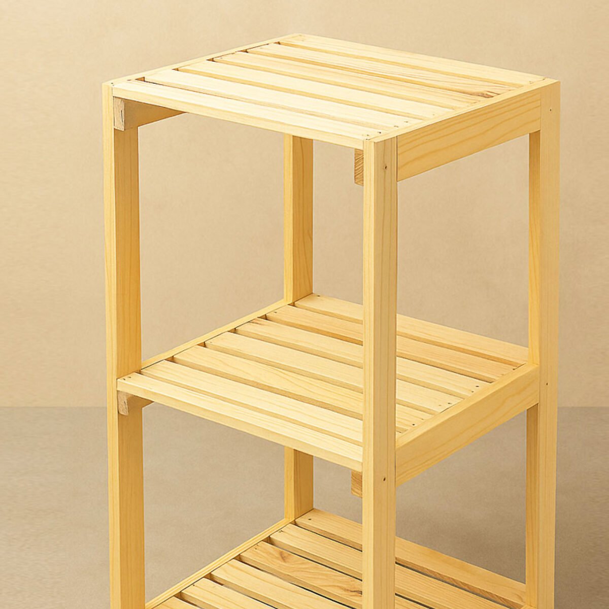 3-Tier Wooden Storage Shelf – Solid Pine Square Rack for Plants, Books & More - Image 4