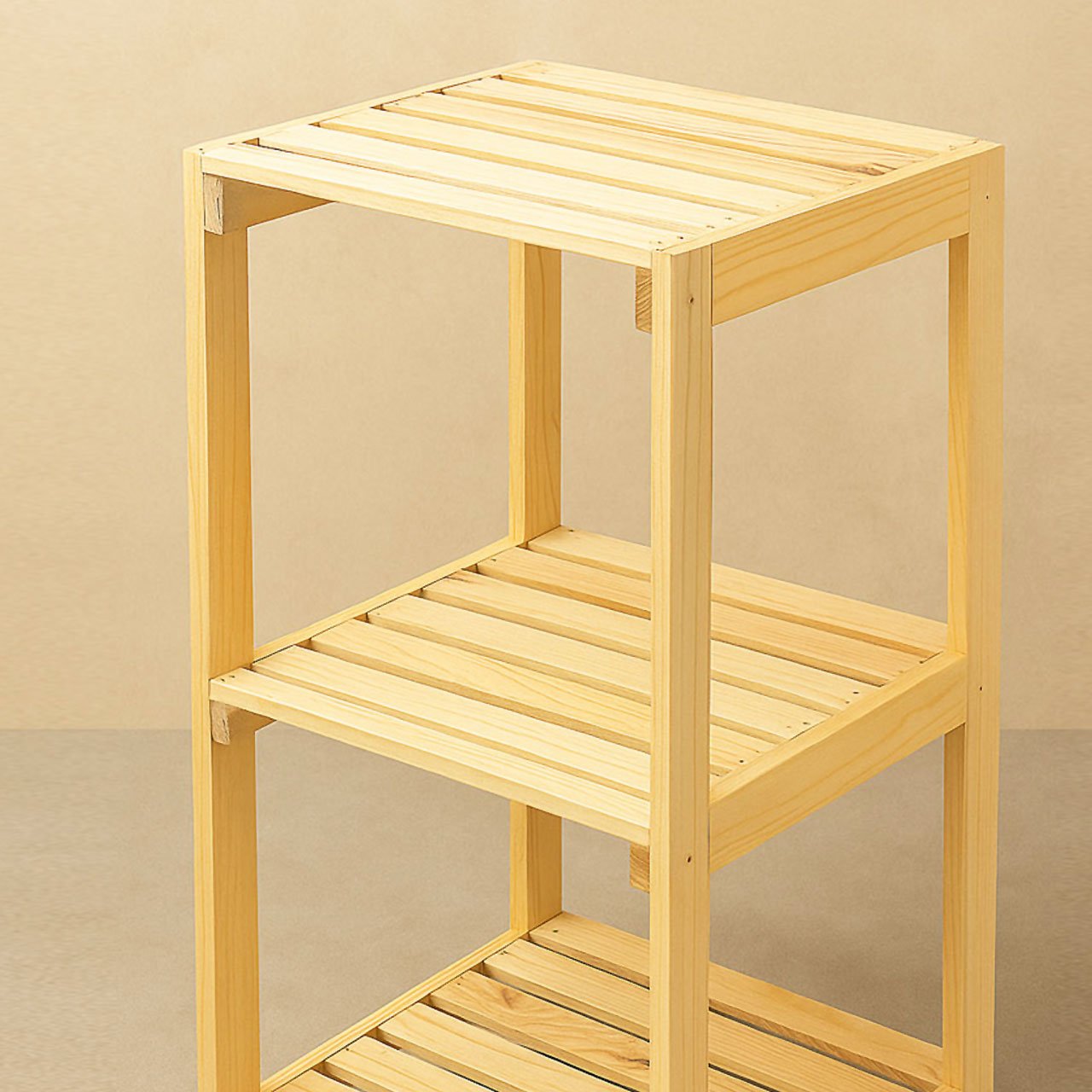 04-4-3.jpg 3-Tier Wooden Storage Shelf – Solid Pine Square Rack for Plants, Books & More - Image 4