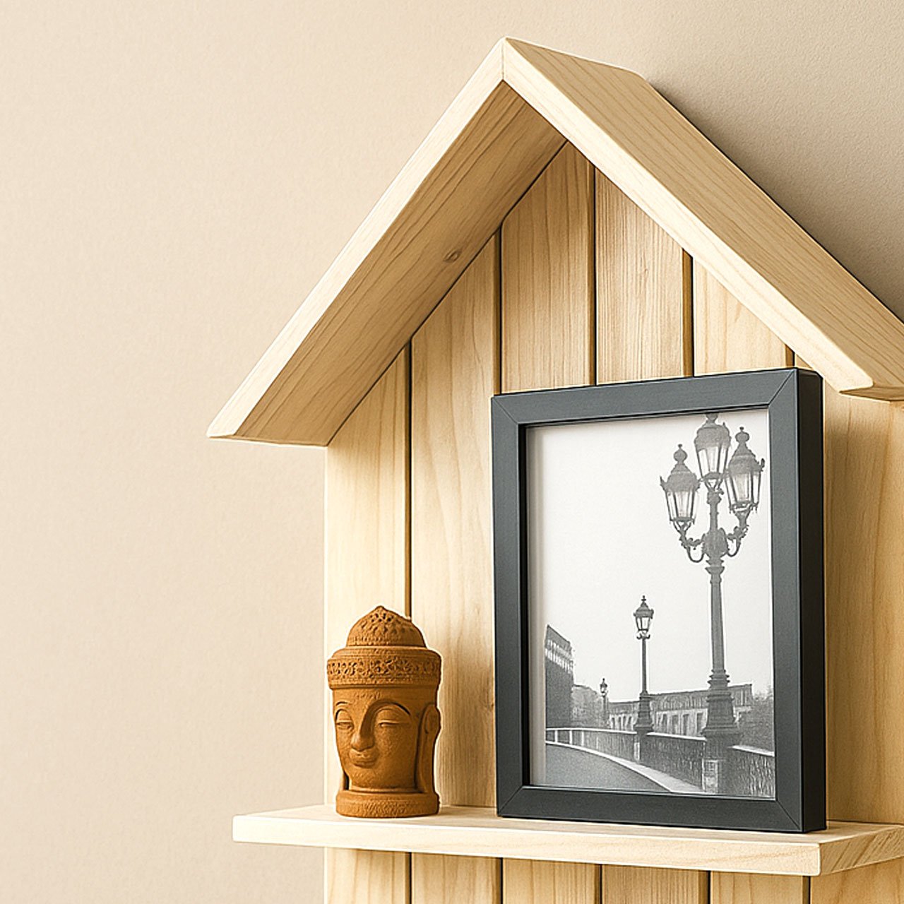 04-5-1.jpg Mini House Design 2-Tier Wall Shelf | Wooden Hanging Rack for Home & Office - Image 4