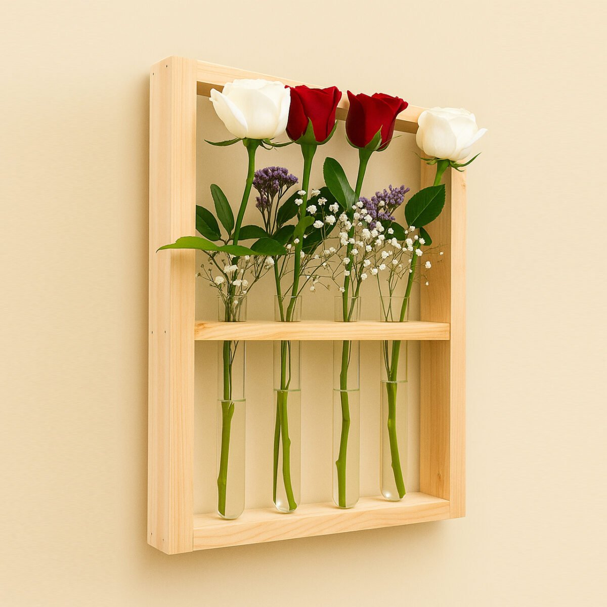Wall Hanging Glass Planter | Pinewood 4 Test Tube Propagation Station & Tabletop Terrarium for Home, Kitchen & Wedding Decor - Image 4