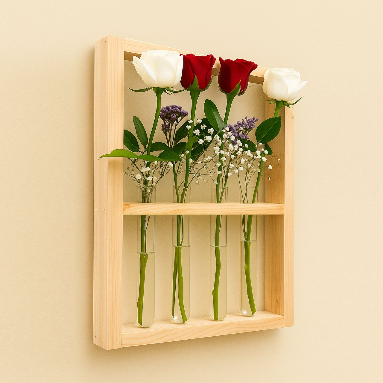 04-6-2.jpg Wall Hanging Glass Planter | Pinewood 4 Test Tube Propagation Station & Tabletop Terrarium for Home, Kitchen & Wedding Decor - Image 4