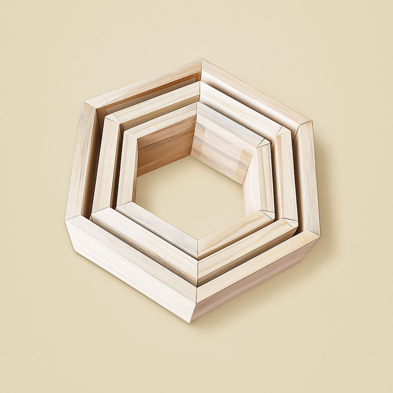 04-9.jpg Hexagon Pinewood Wall Shelves (3-Pack) – Natural Color Floating Shelves for Bedroom & Kitchen | Rennover - Image 4