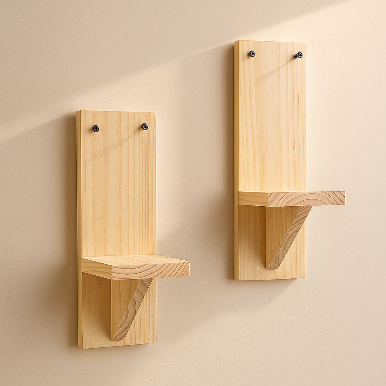 04.jpg Small Wooden Wall Shelves for Plants – Set of 2 | Mini Floating Wall Shelf | 1-Tier Each | Wall Mounted Decorative Rack | Beige | Ideal for Succulents, Candles, Home Décor - Image 4