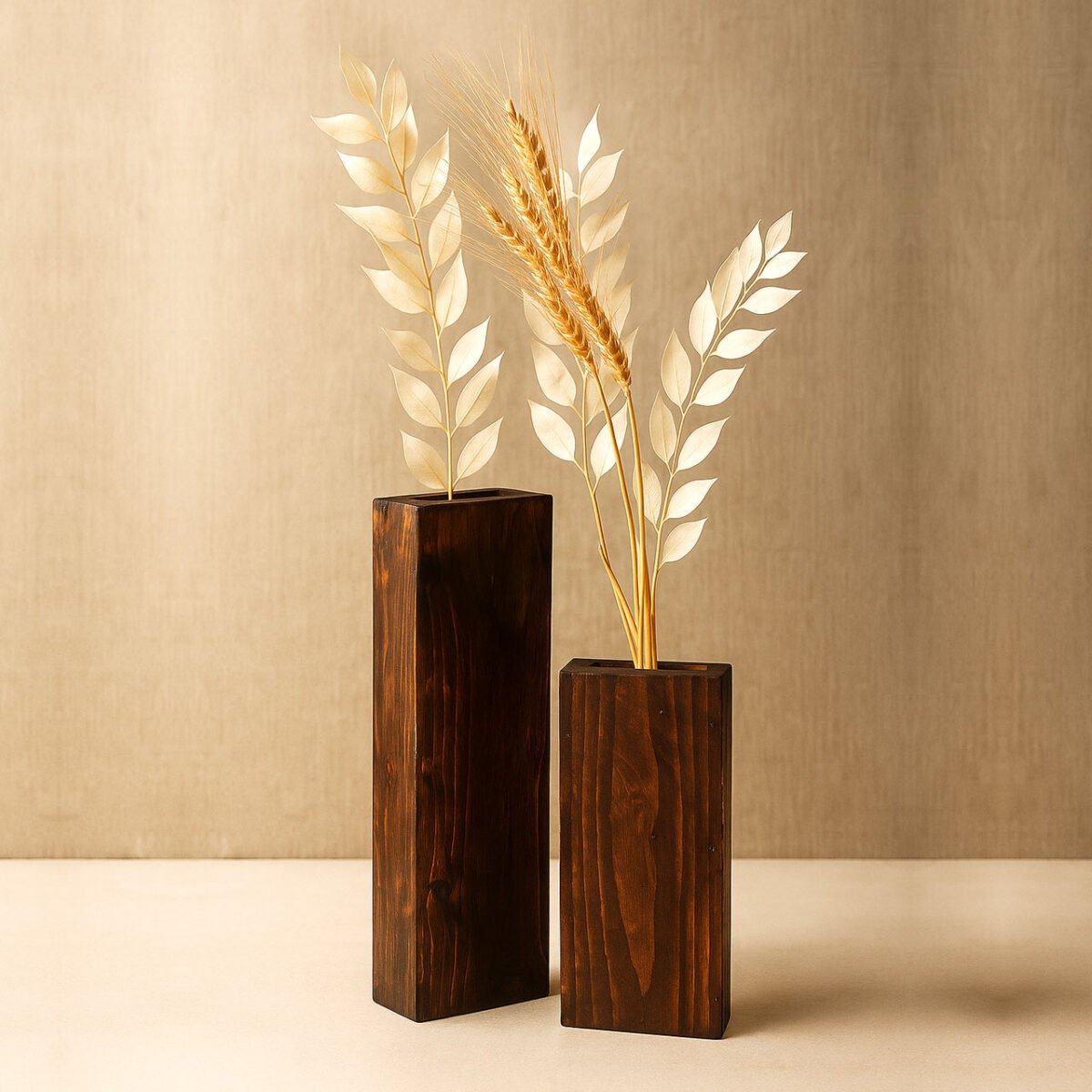 Rustic Pinewood Vase Set of 2 | Handcrafted Large & Small Wooden Flower Holders for Home & Office Décor - Image 5