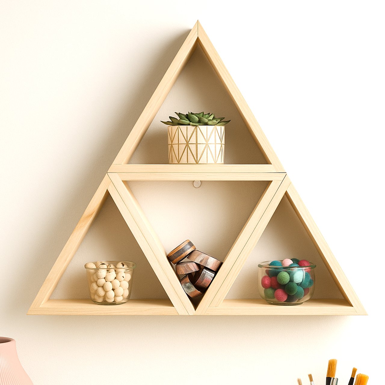 07.jpg Triangular Wall Shelf | Pinewood | Rennover | WoodWork | Pack of 2 - Image 3