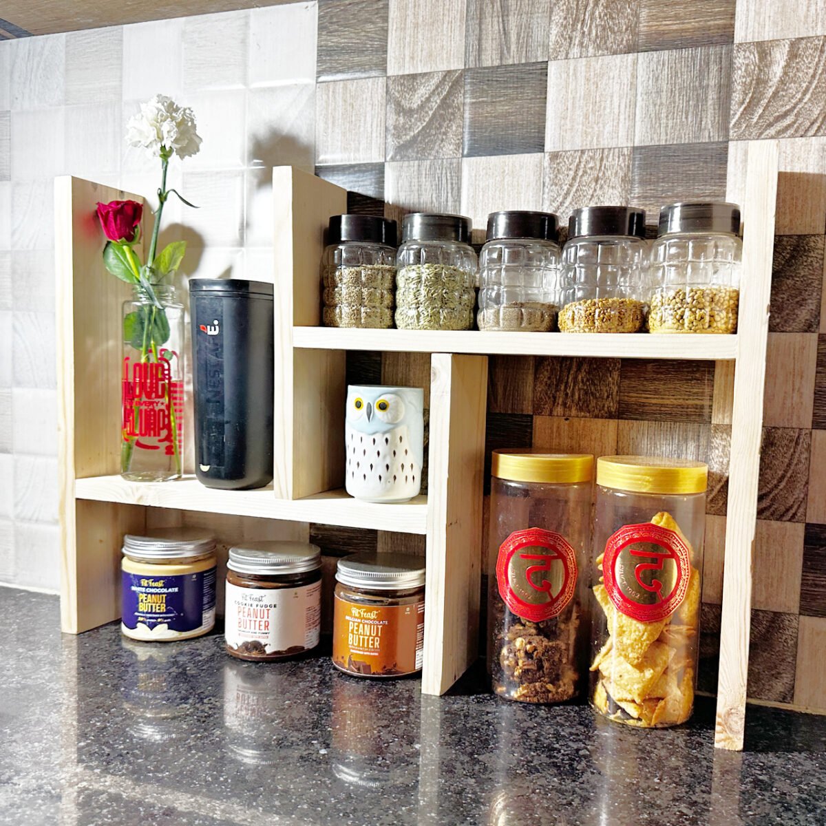 Adjustable Wooden Desktop Organizer & Display Shelf | Spice Rack & Countertop Bookcase | Home Décor Storage Cabinet | Multi-Purpose Shelf Unit - Image 1
